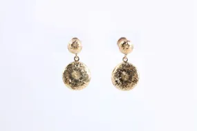 14k Yellow Gold Floral Design Disk Dangle Earrings (2.74g.)