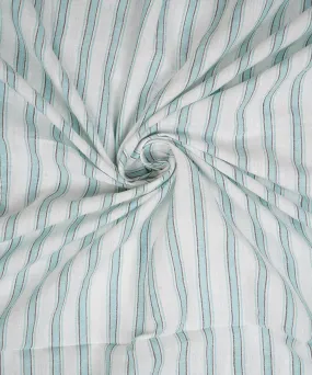 1.5m White light aqua handwoven stripe cotton fabric