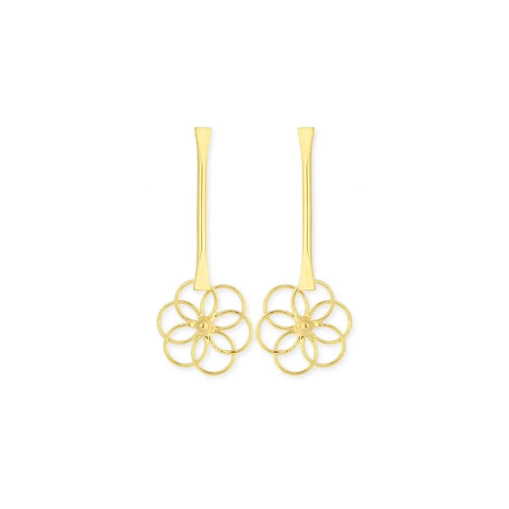 18k Gold Filled Dangling Bar Flower Earrings