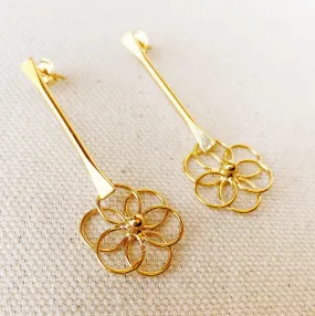 18k Gold Filled Dangling Bar Flower Earrings