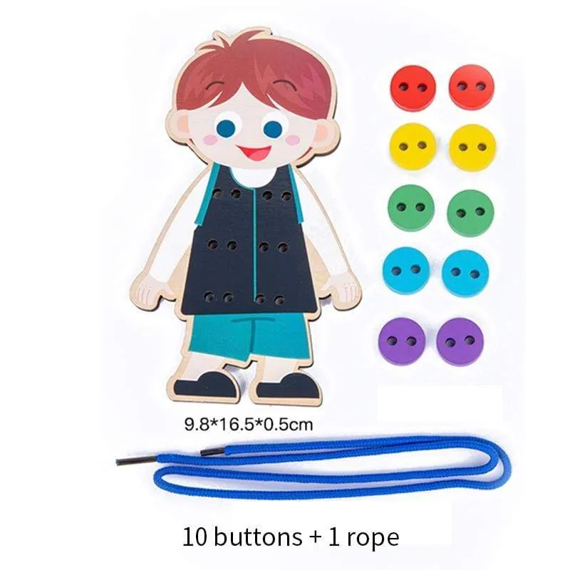 1set children's fun montessori learn basic life skills teaching aids clothes threading button sewing board game educational toys