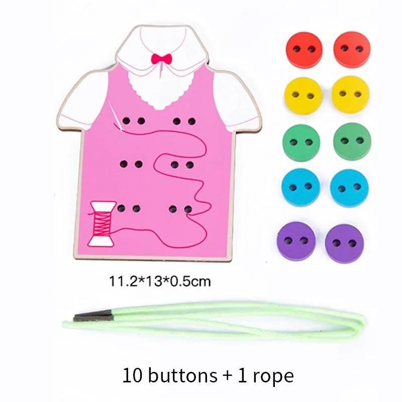 1set children's fun montessori learn basic life skills teaching aids clothes threading button sewing board game educational toys