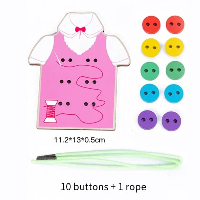 1set children's fun montessori learn basic life skills teaching aids clothes threading button sewing board game educational toys