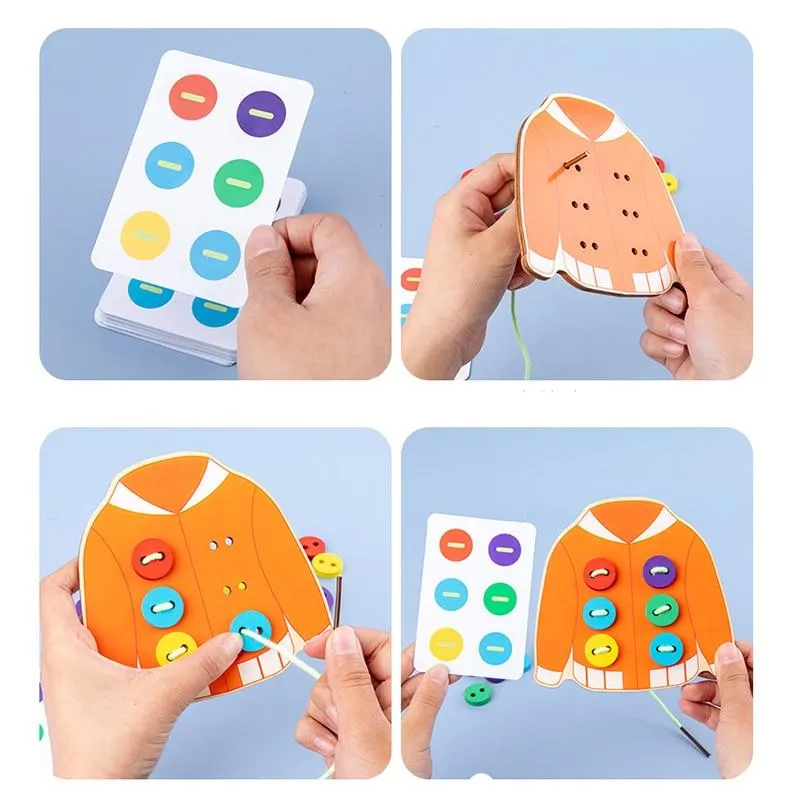 1set children's fun montessori learn basic life skills teaching aids clothes threading button sewing board game educational toys