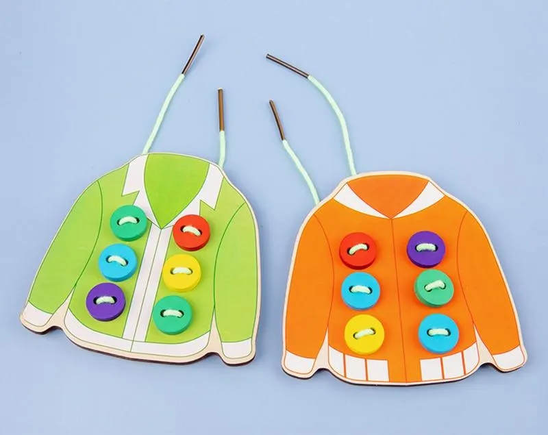 1set children's fun montessori learn basic life skills teaching aids clothes threading button sewing board game educational toys