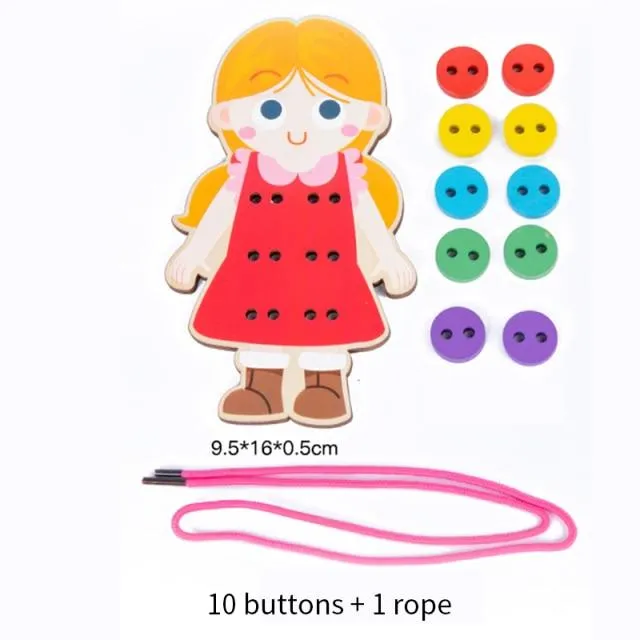 1set children's fun montessori learn basic life skills teaching aids clothes threading button sewing board game educational toys