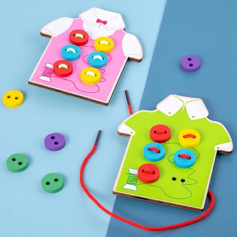 1set children's fun montessori learn basic life skills teaching aids clothes threading button sewing board game educational toys