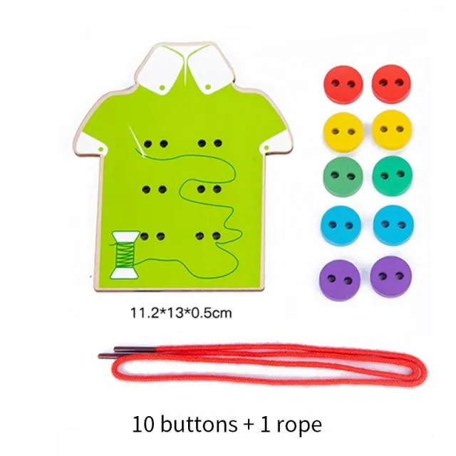 1set children's fun montessori learn basic life skills teaching aids clothes threading button sewing board game educational toys