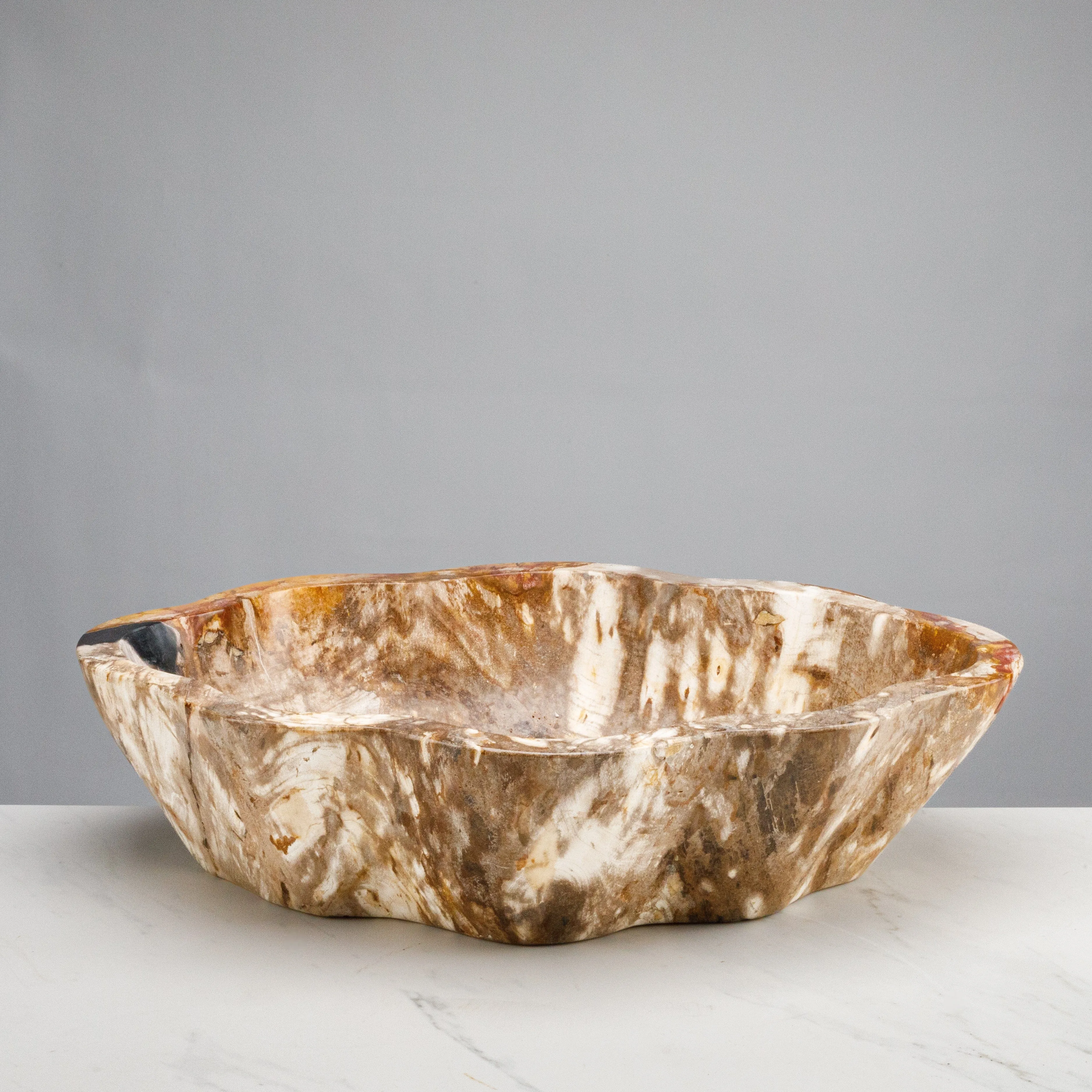 24 Brown Petrified Wood Flower Bowl