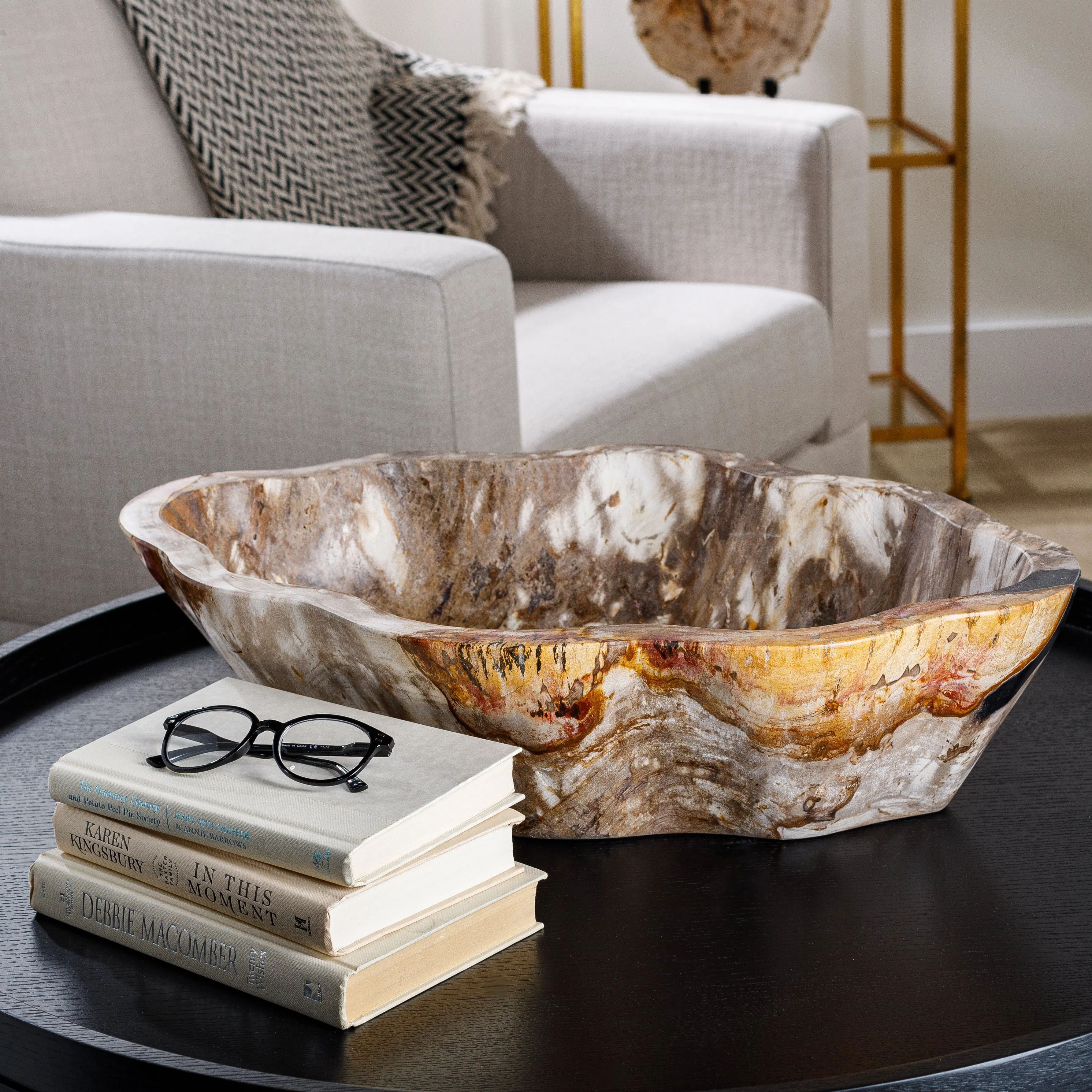 24 Brown Petrified Wood Flower Bowl