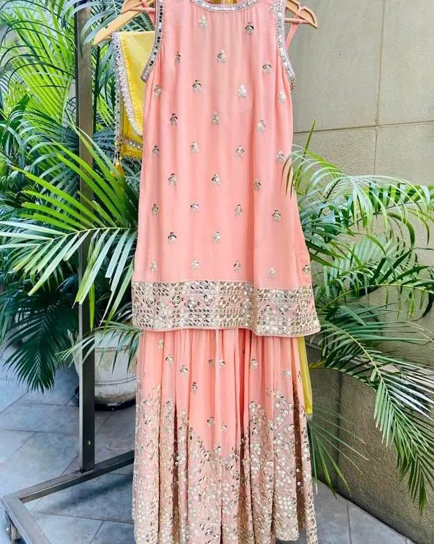 30Z047F-RO Peach sharara set