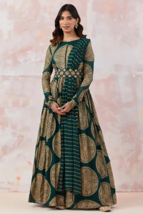 50Z884-NRO Green Embroidered Anarkali Set with Belt