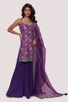 50Z905-RO Purple Brocade Suit Set With Sharara