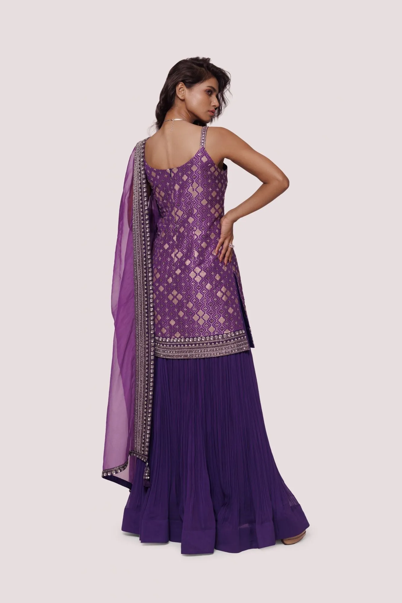 50Z905-RO Purple Brocade Suit Set With Sharara