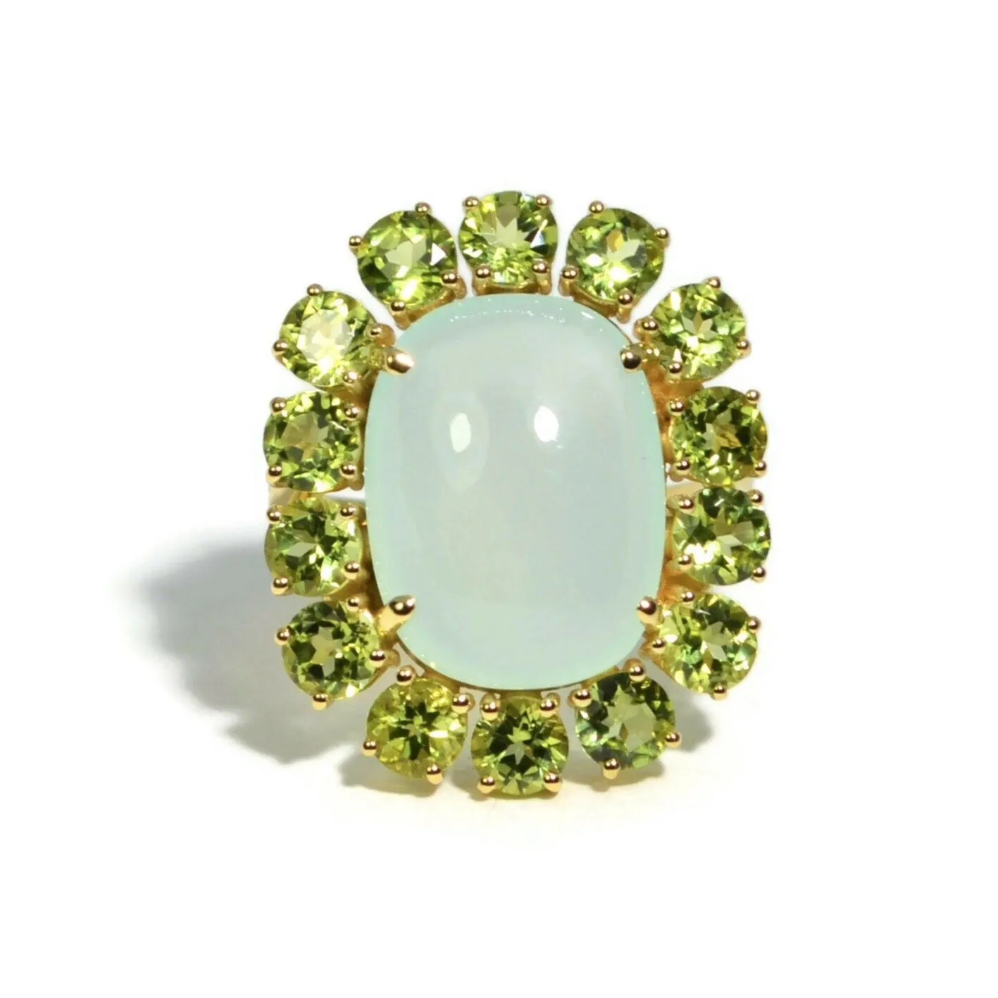 A & Furst - Sole - Ring with Green Aqua Chalcedony and Peridot, 18k Yellow Gold