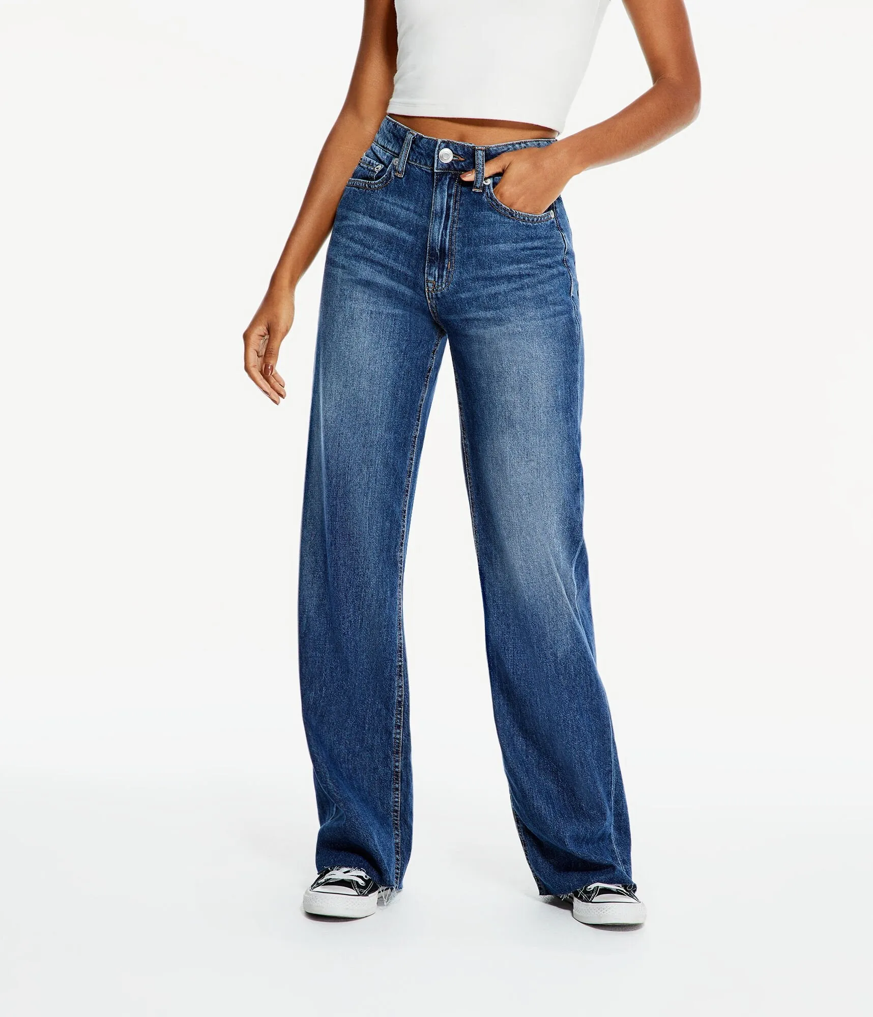 Aeropostale Womens' High-Rise Wide Leg Jean - Blue - Size 6 R - Cotton - Teen Fashion & Clothing Dark Wash