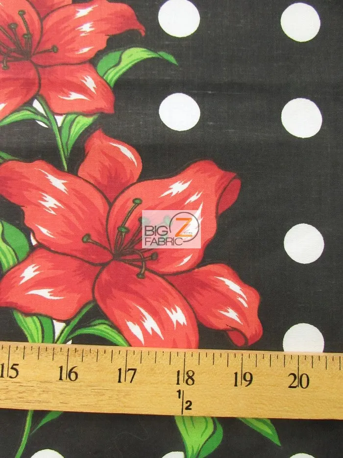 Assorted Flower Print Poly Cotton Fabric / (Polka Dot Bellflower) Black / 50 Yard Bolt