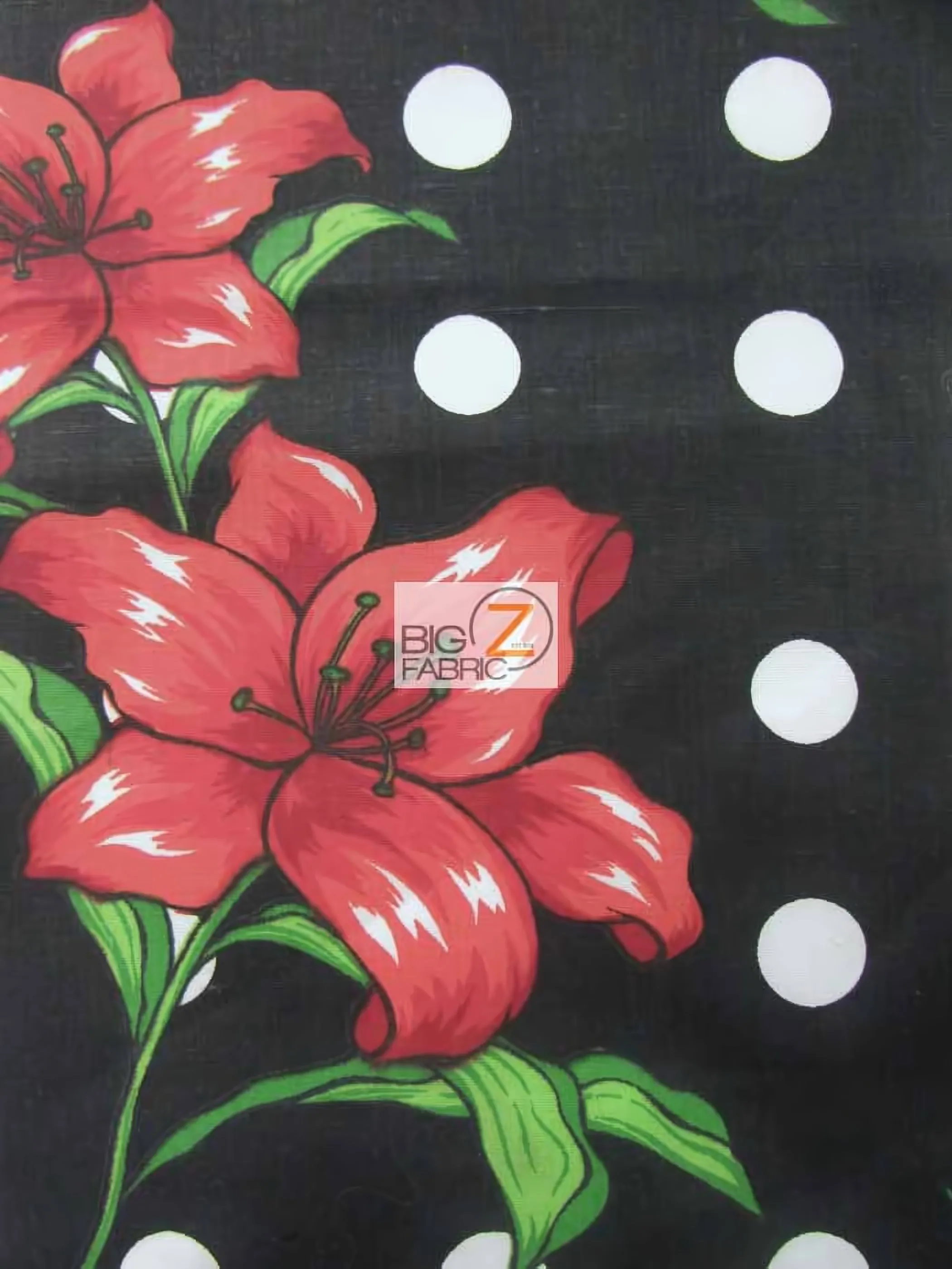 Assorted Flower Print Poly Cotton Fabric / (Polka Dot Bellflower) Black / 50 Yard Bolt