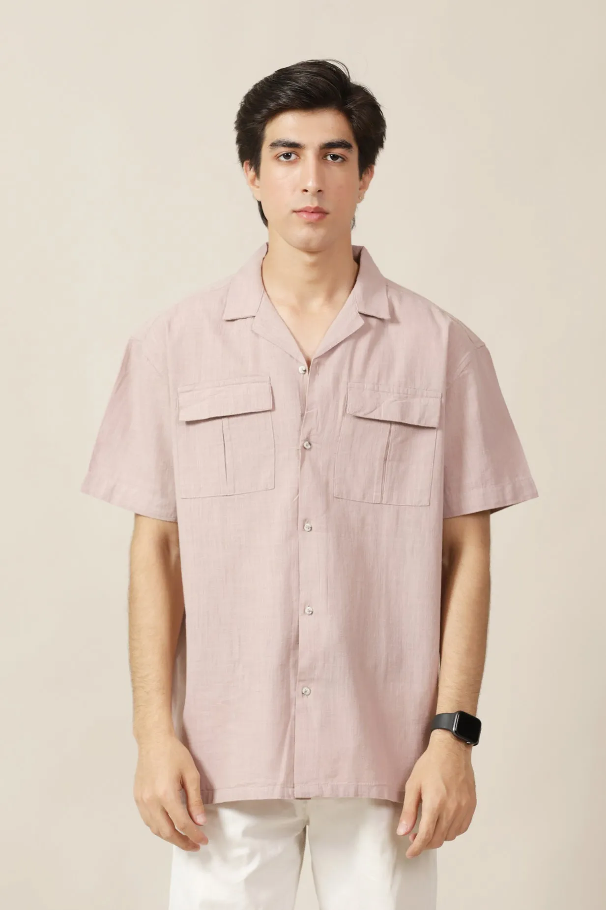 BAGGY FIT RESORT COLLAR TEXTURED SHIRT