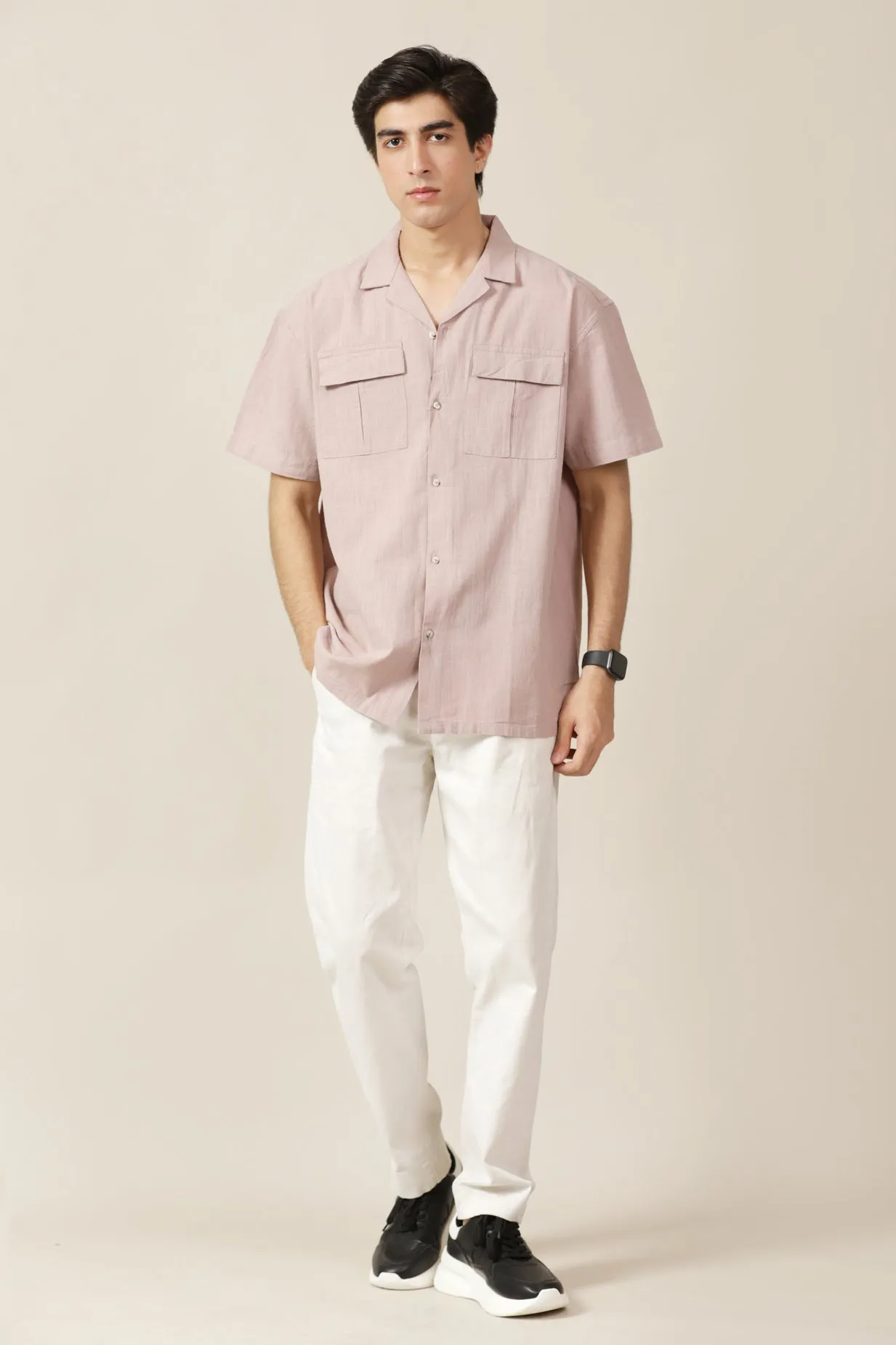 BAGGY FIT RESORT COLLAR TEXTURED SHIRT