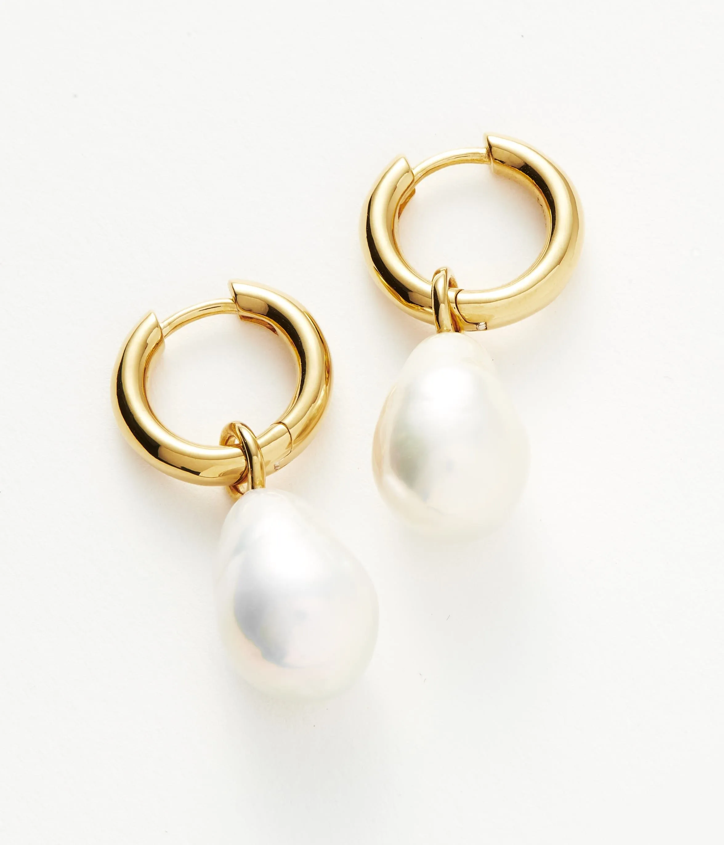 Baroque Pearl Drop Tunnel Mini Hoop Earrings | 18ct Gold Plated Vermeil/Pearl