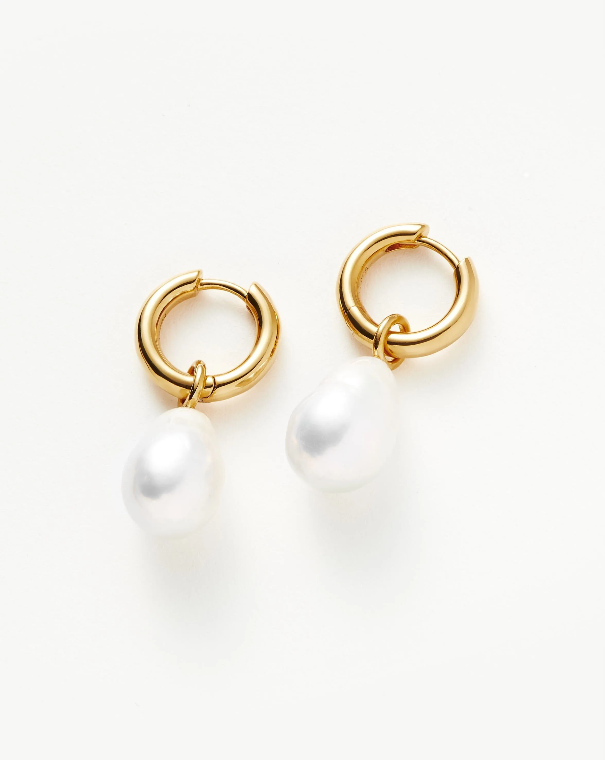 Baroque Pearl Drop Tunnel Mini Hoop Earrings | 18ct Gold Plated Vermeil/Pearl