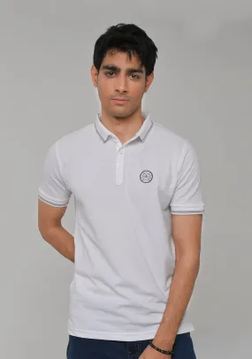 Basic Polo White Knitted Collar T-Shirt