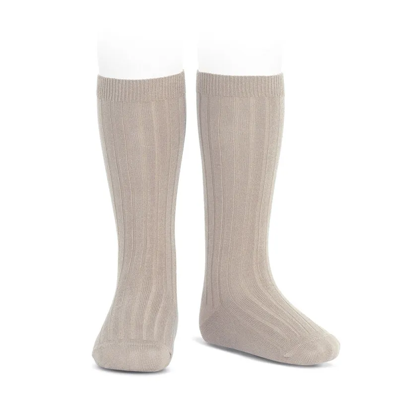 Basic rib knee high socks STONE