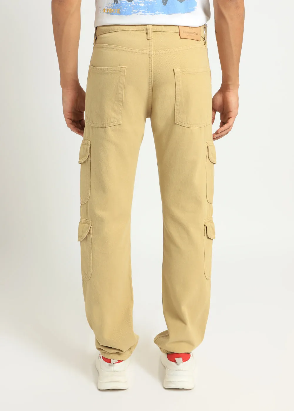 Beige Double Pocket Cargo Denim