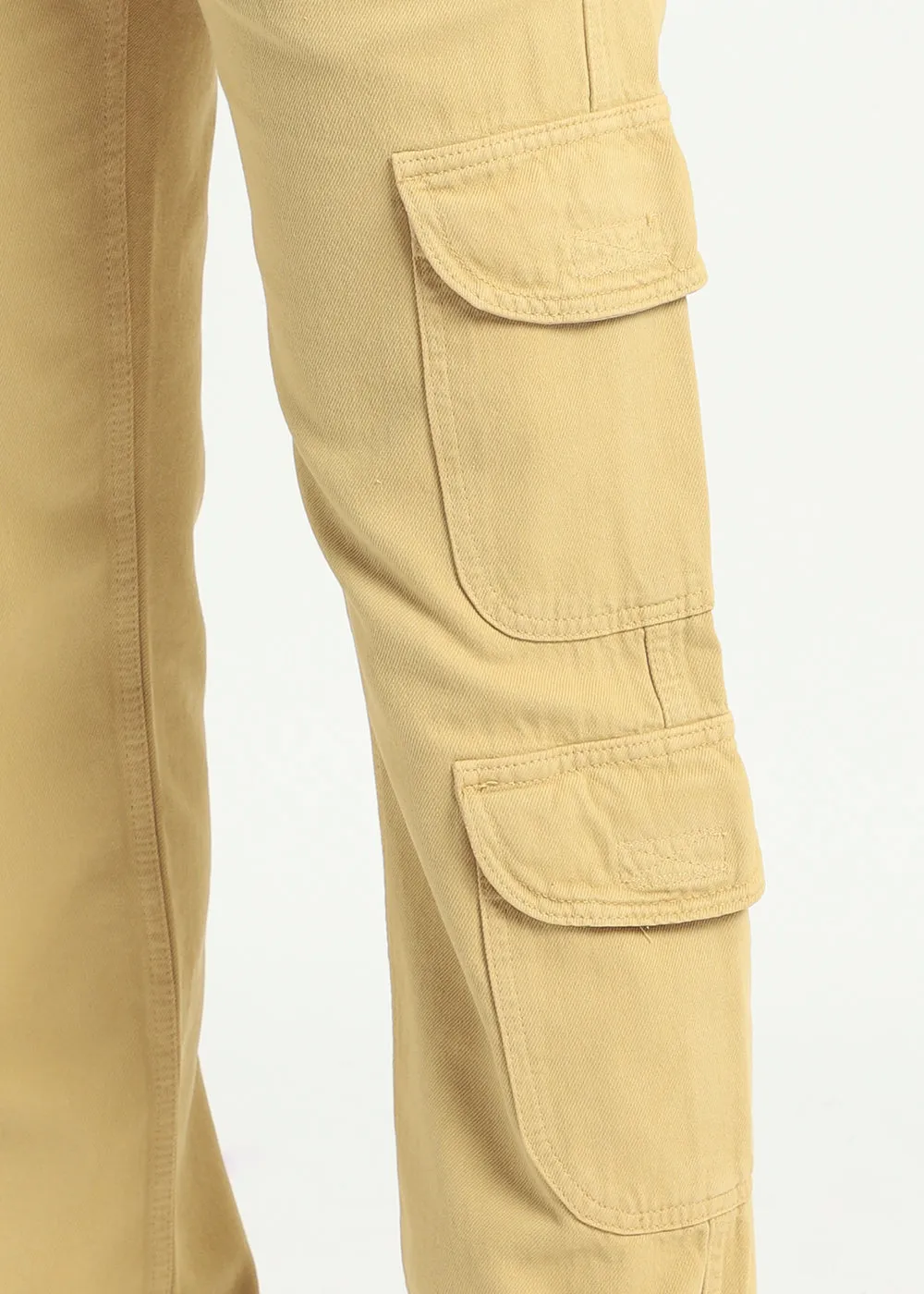 Beige Double Pocket Cargo Denim