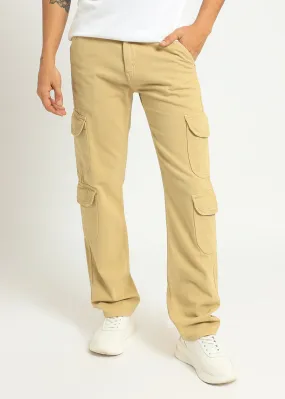 Beige Double Pocket Cargo Denim