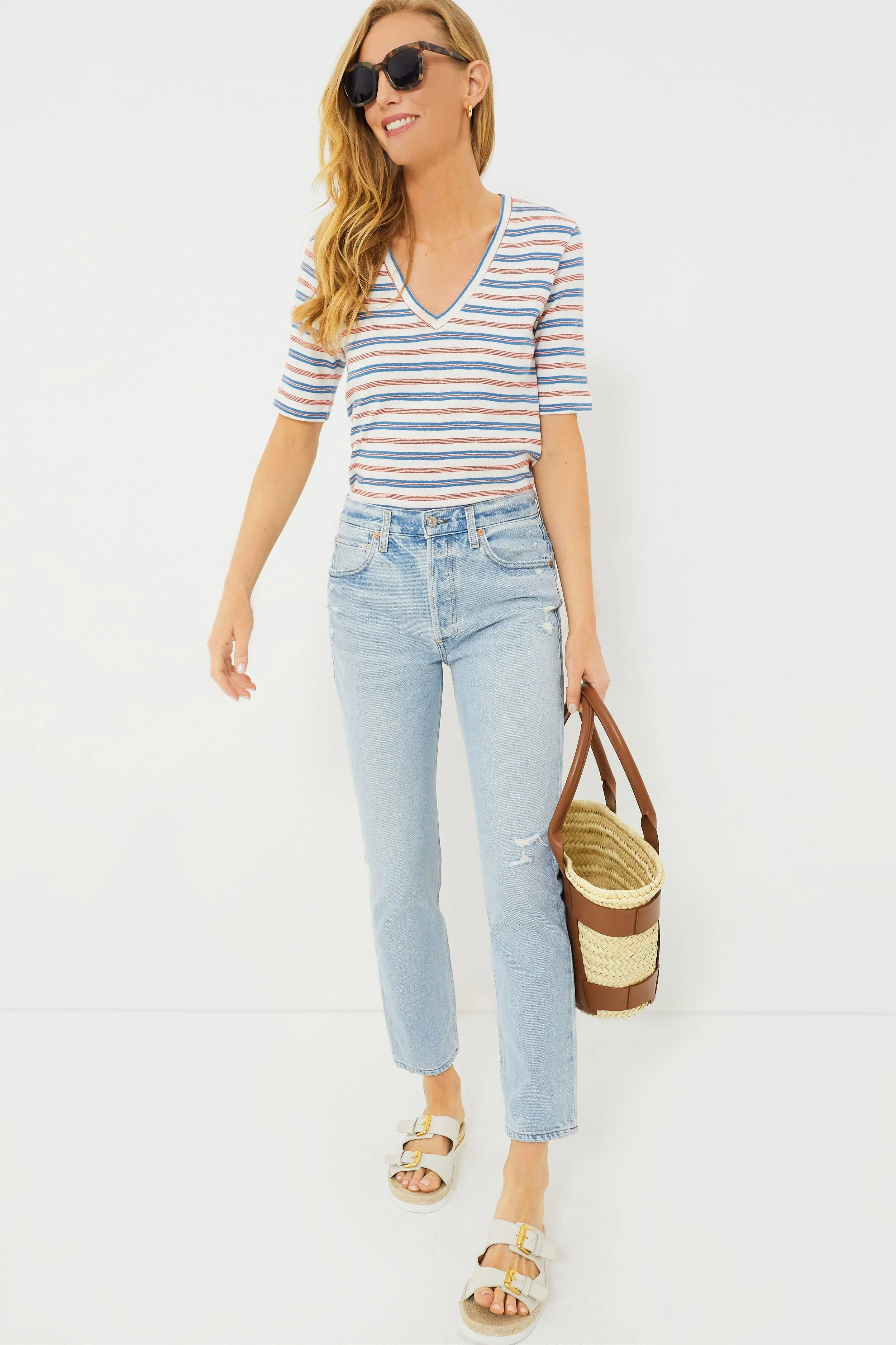 Blue Red Stripe Organic Luxe Emerson Tee