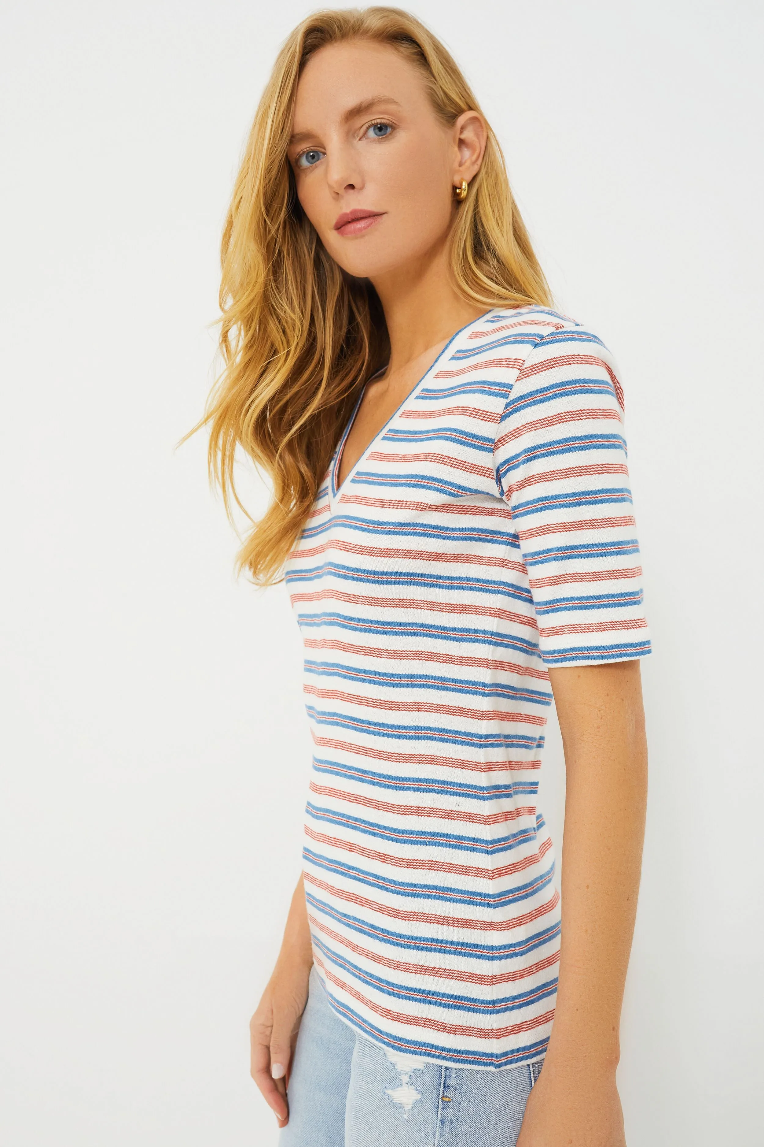 Blue Red Stripe Organic Luxe Emerson Tee