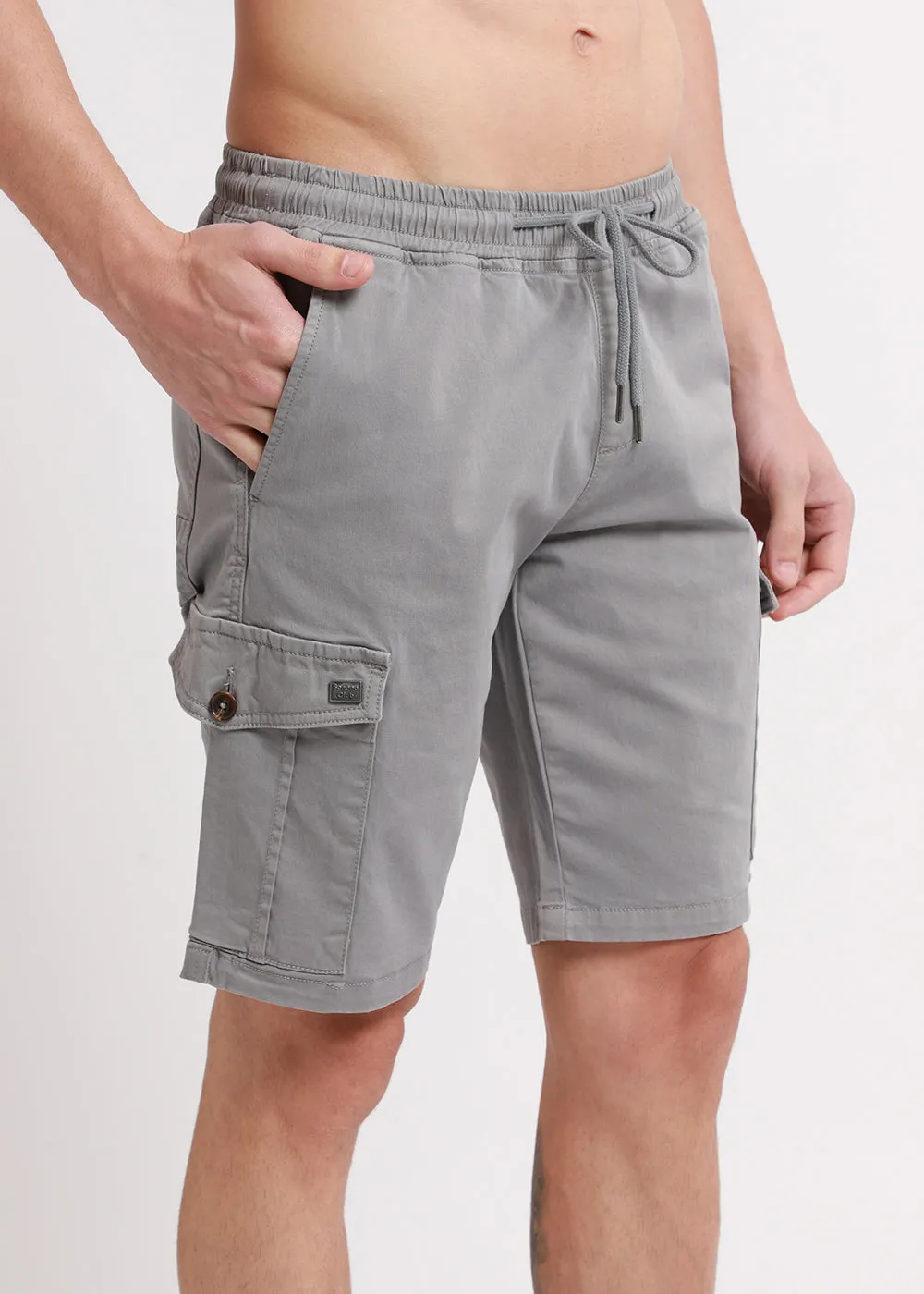 Brocky Grey Cotton Cargo Shorts