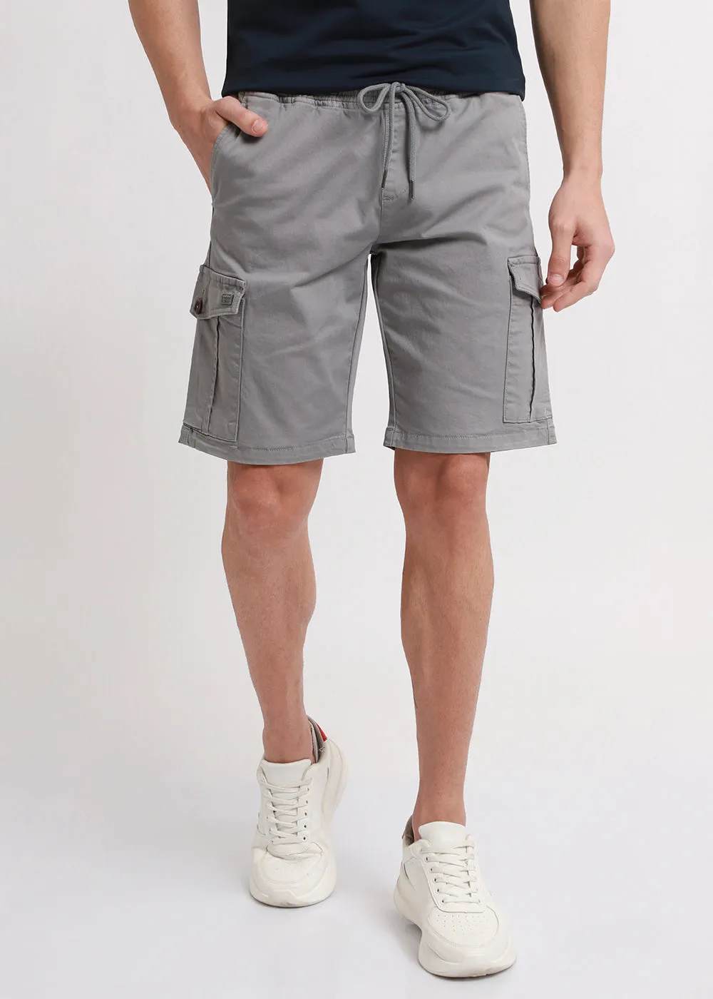 Brocky Grey Cotton Cargo Shorts