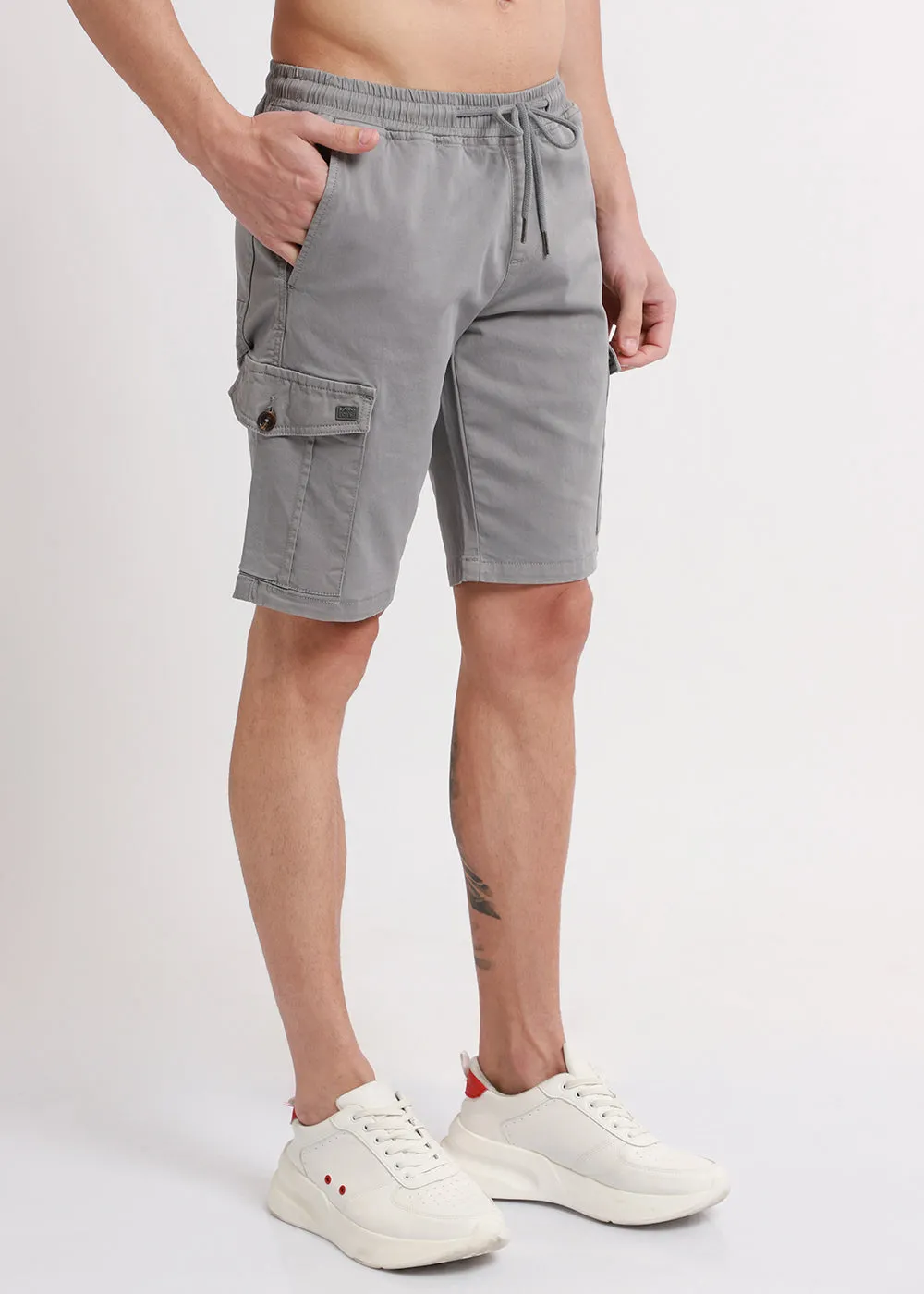 Brocky Grey Cotton Cargo Shorts