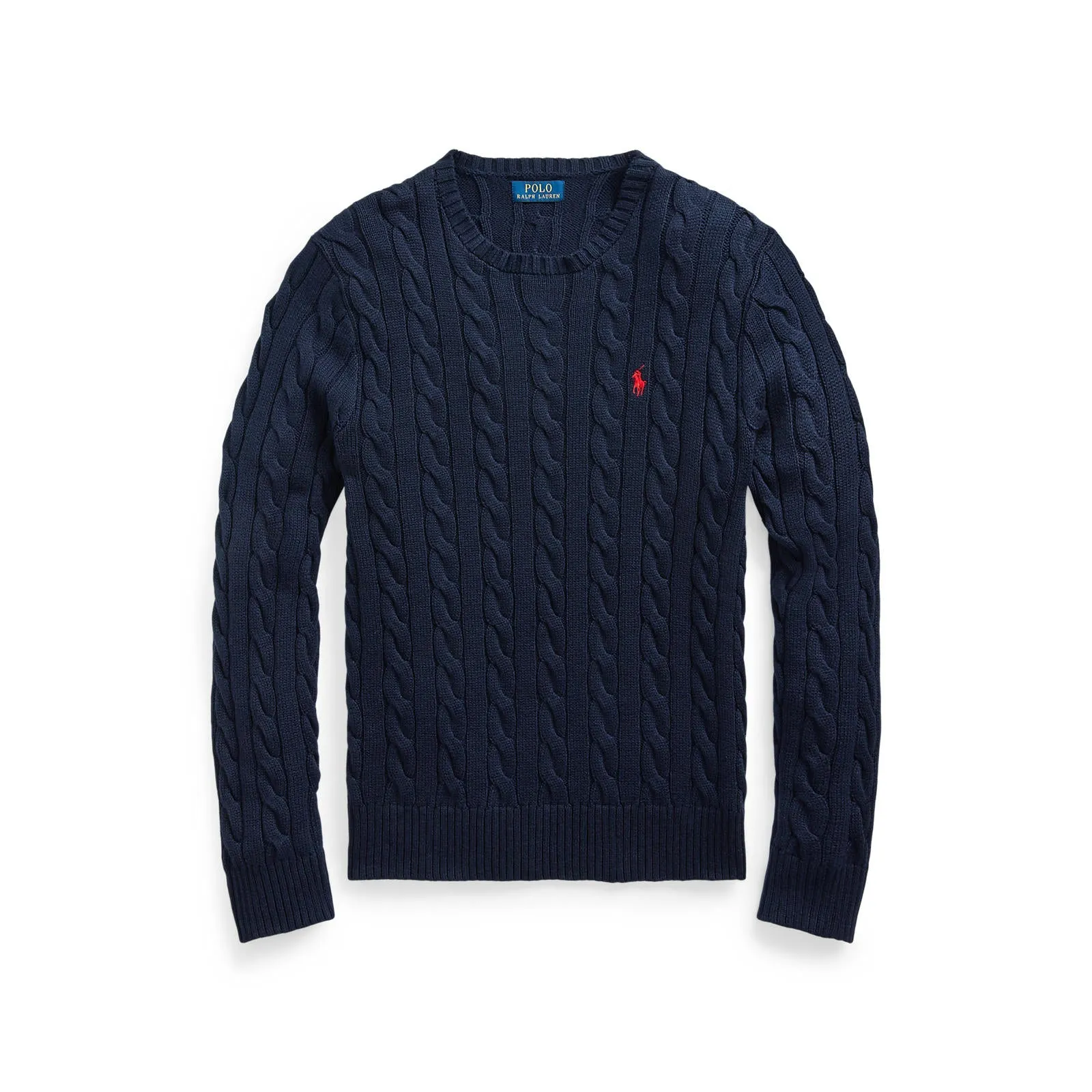 Cable Knit Cotton Sweater - Navy