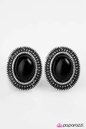 Carefree Cavalier Black Post Earrings - Paparazzi Accessories