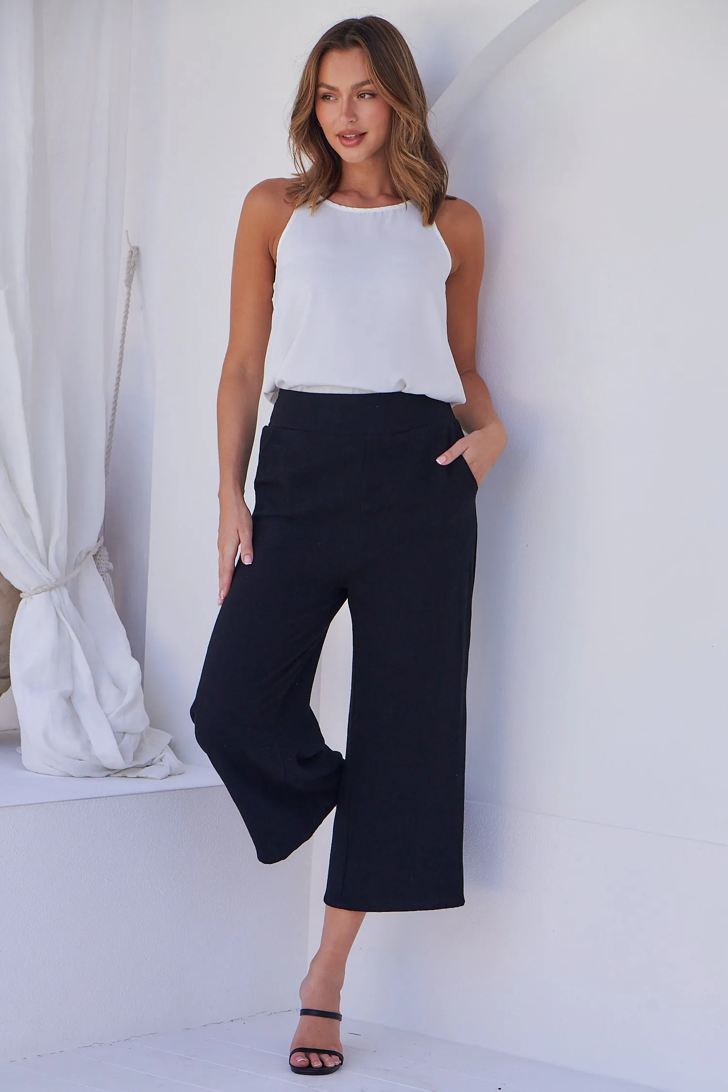 Clover Black Linen Culotte Pants