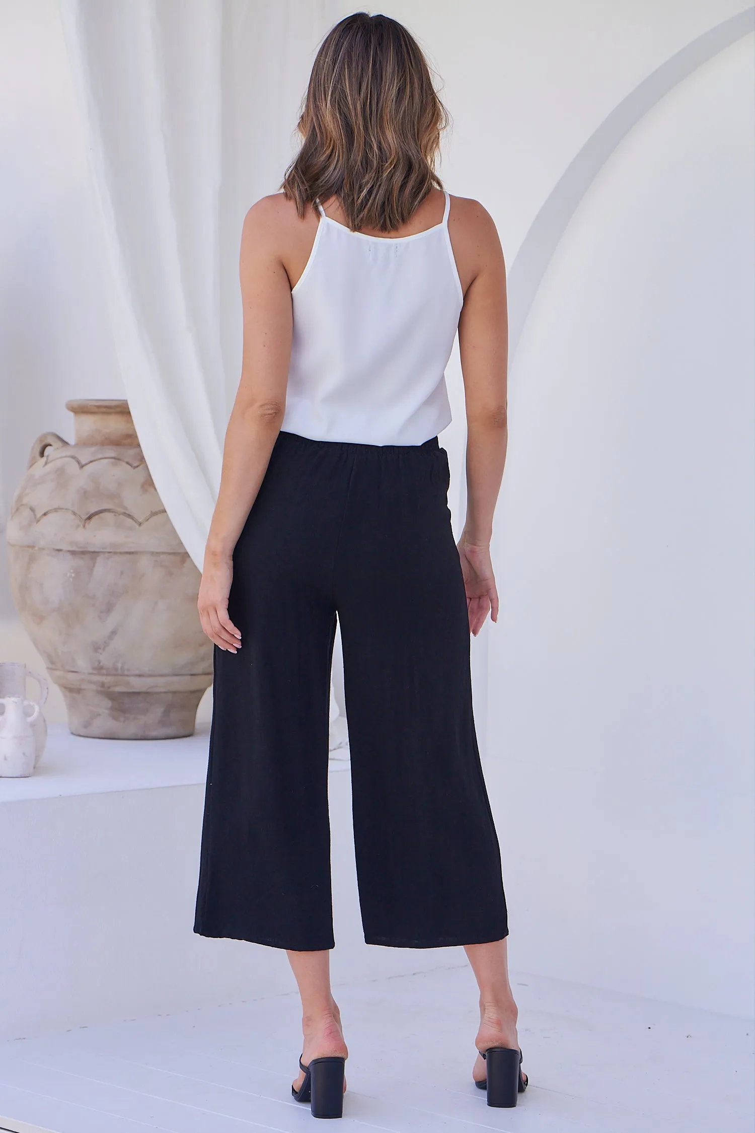 Clover Black Linen Culotte Pants