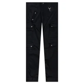 Cotton Herringbone Cargo Pants - Black