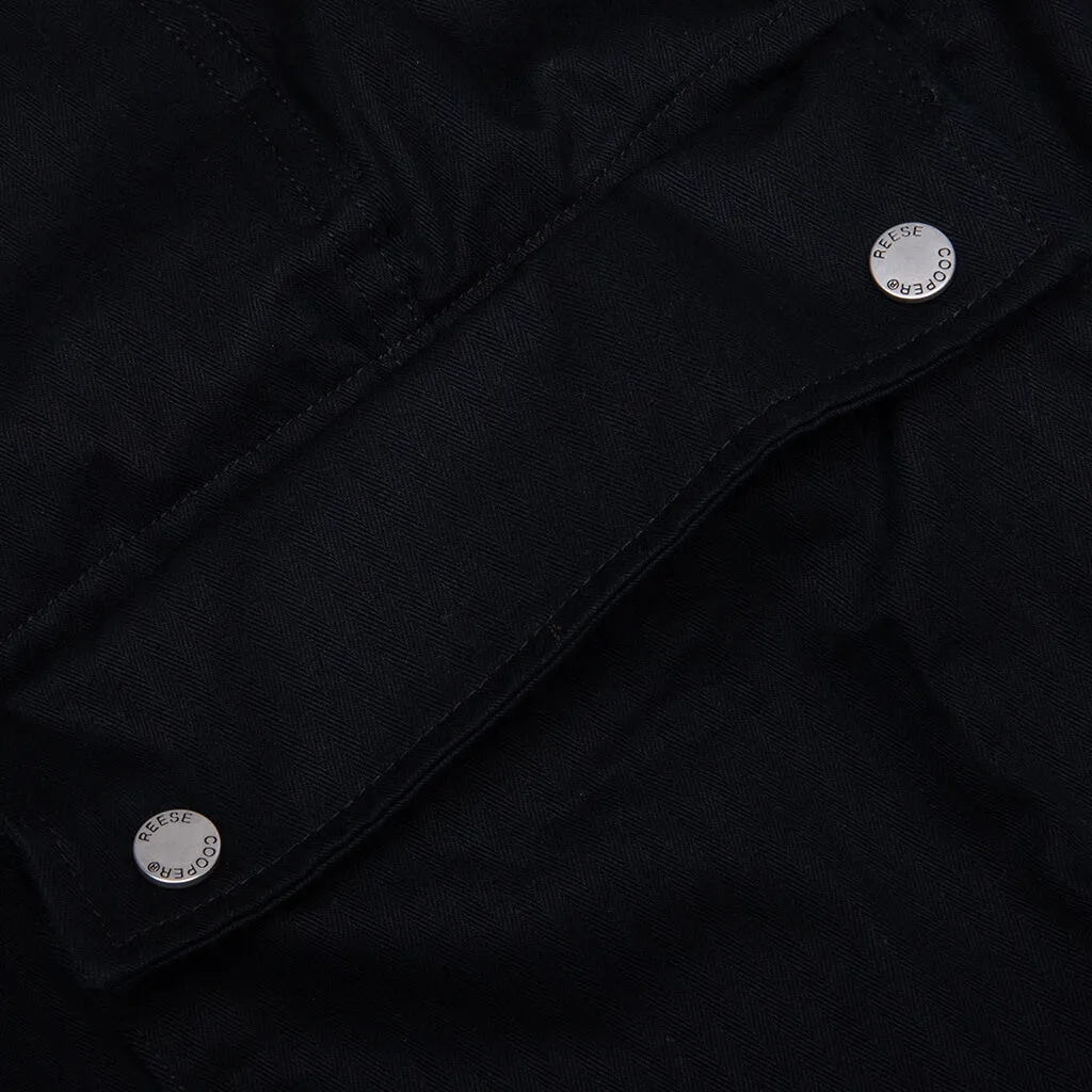 Cotton Herringbone Cargo Pants - Black