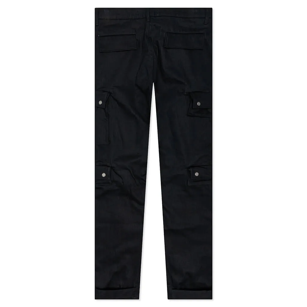 Cotton Herringbone Cargo Pants - Black