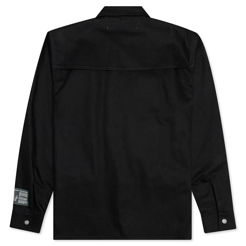 Cotton Herringbone Pullover Shirt - Black