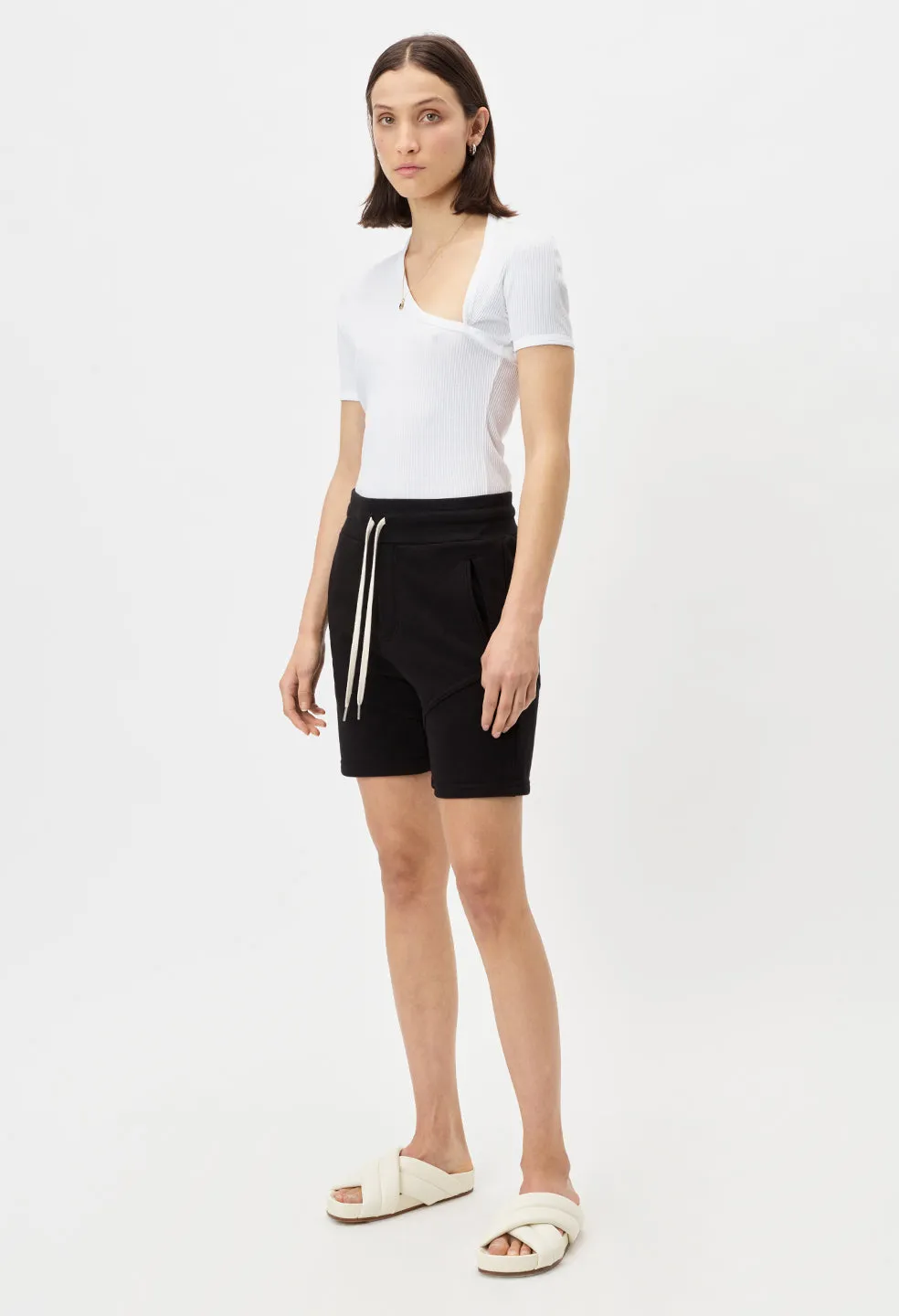 Cotton Rib Asymmetrical Tee / White