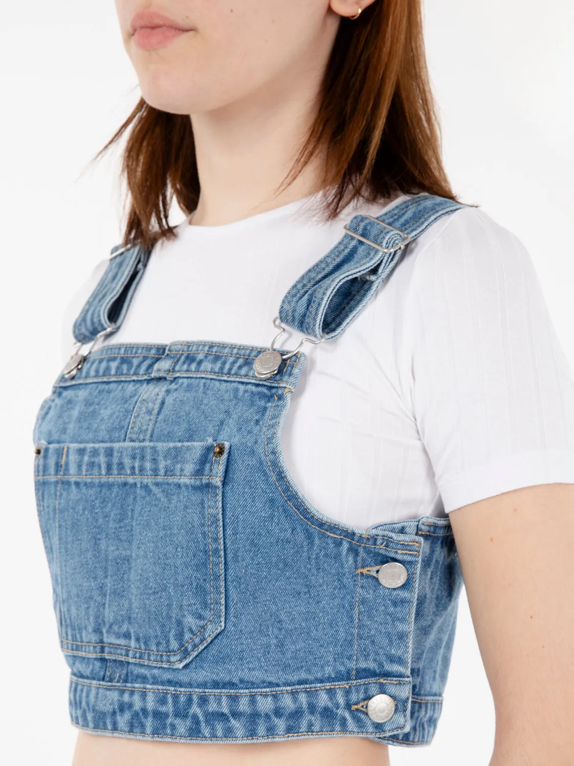 Cropped overall denim top light indigo