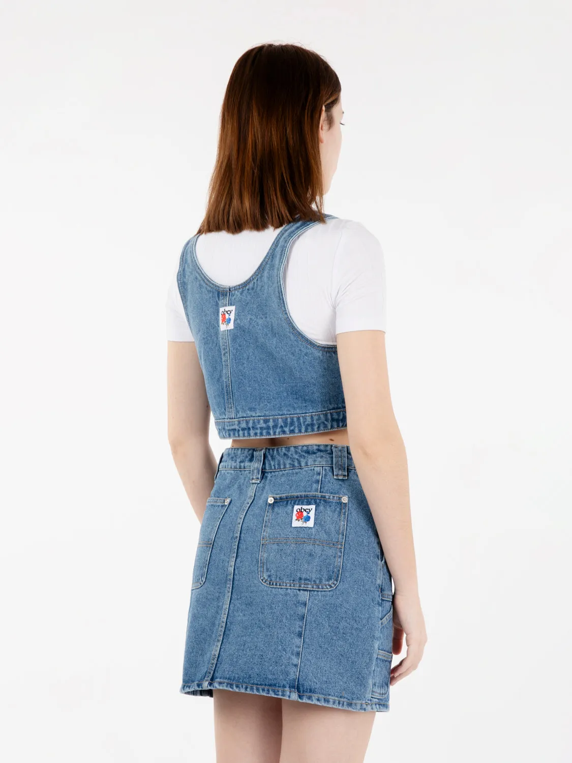 Cropped overall denim top light indigo