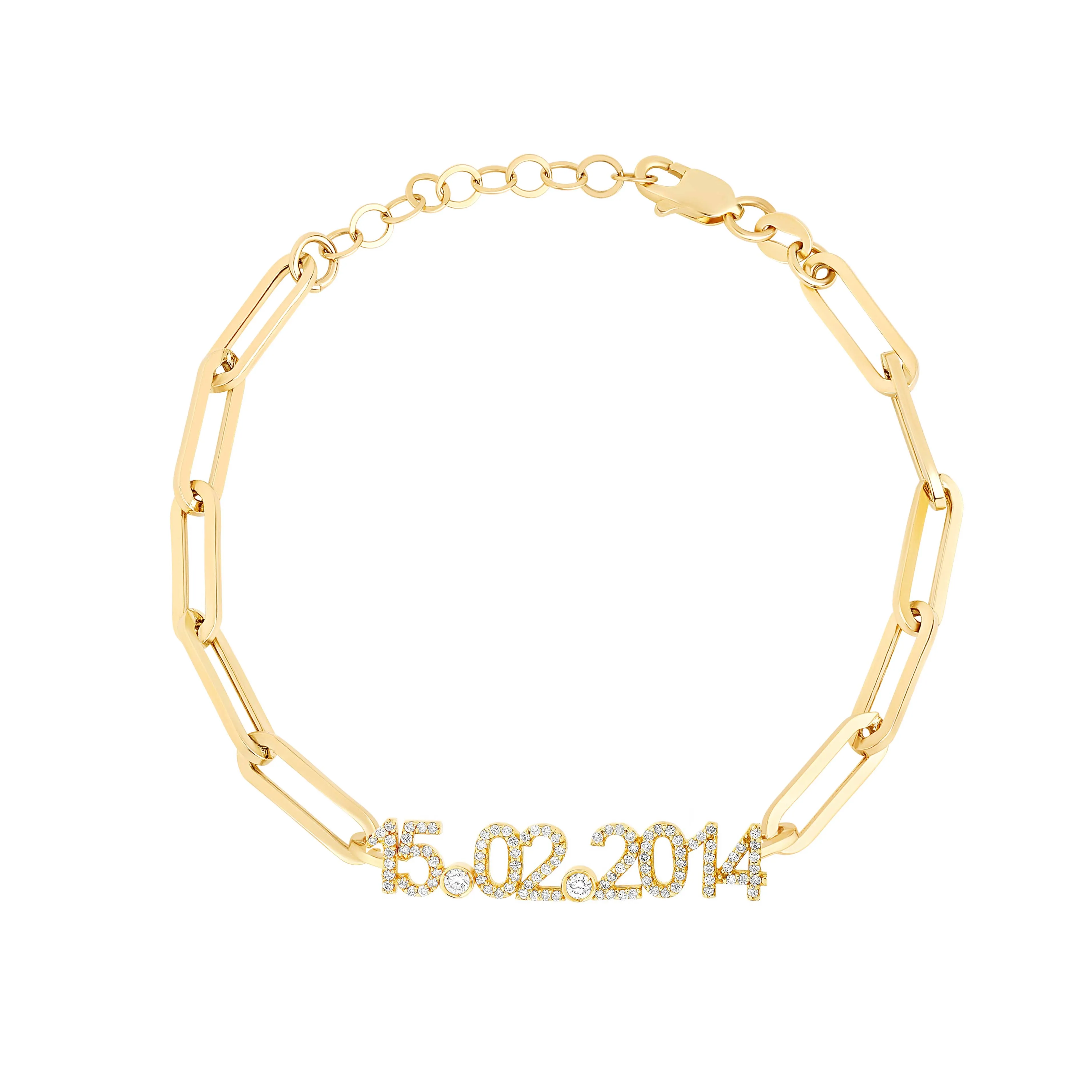 Custom Diamond Date on PaperClip Bracelet