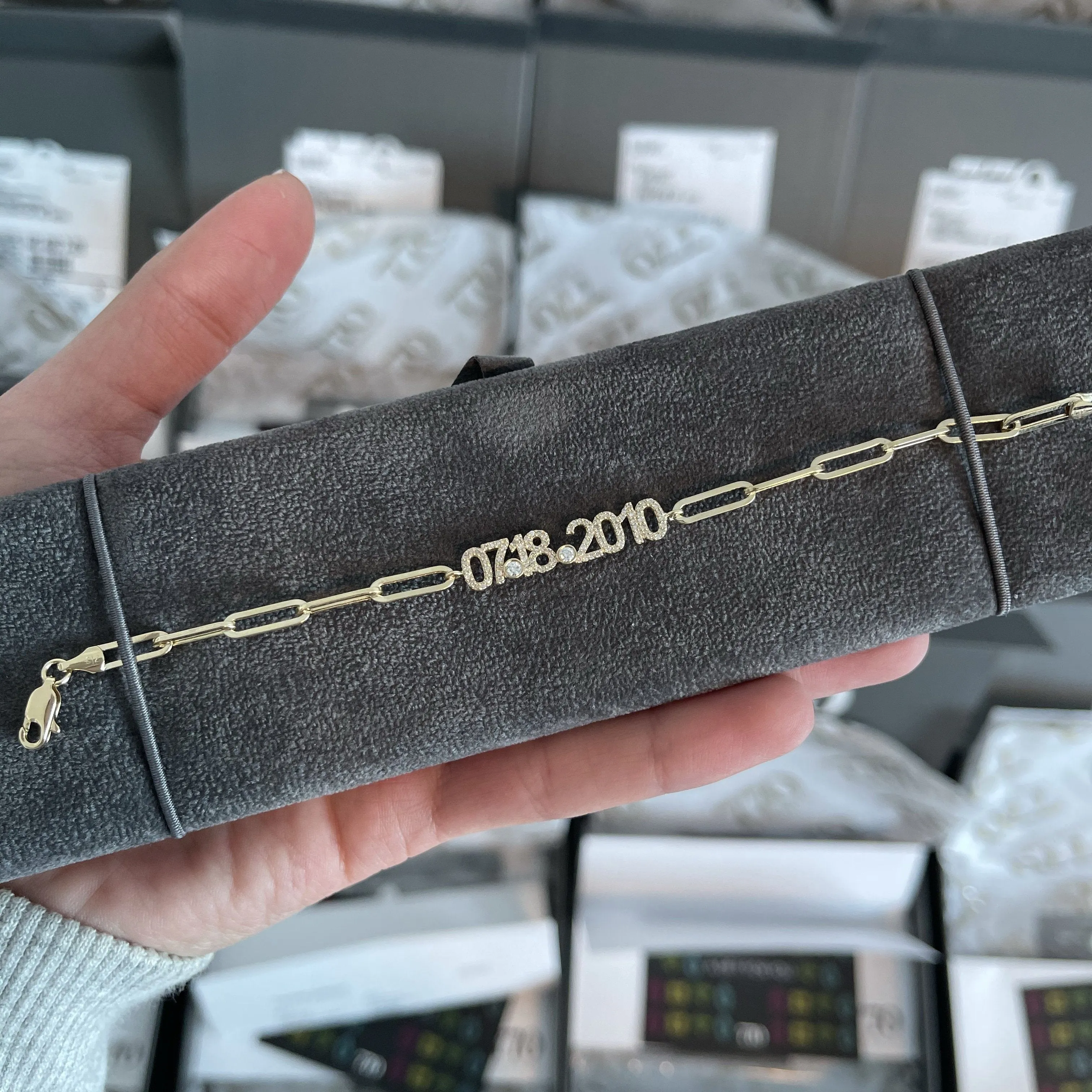 Custom Diamond Date on PaperClip Bracelet