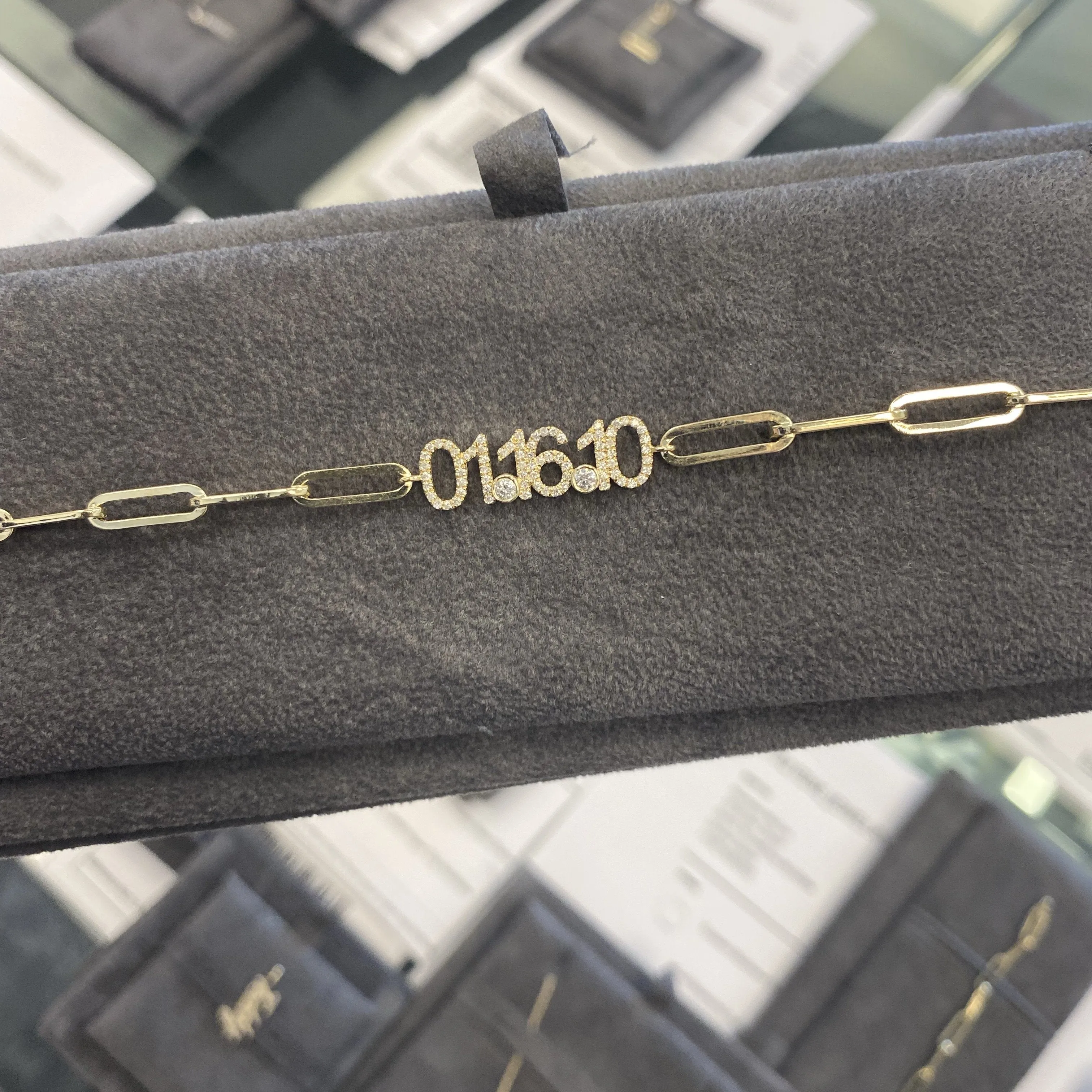 Custom Diamond Date on PaperClip Bracelet